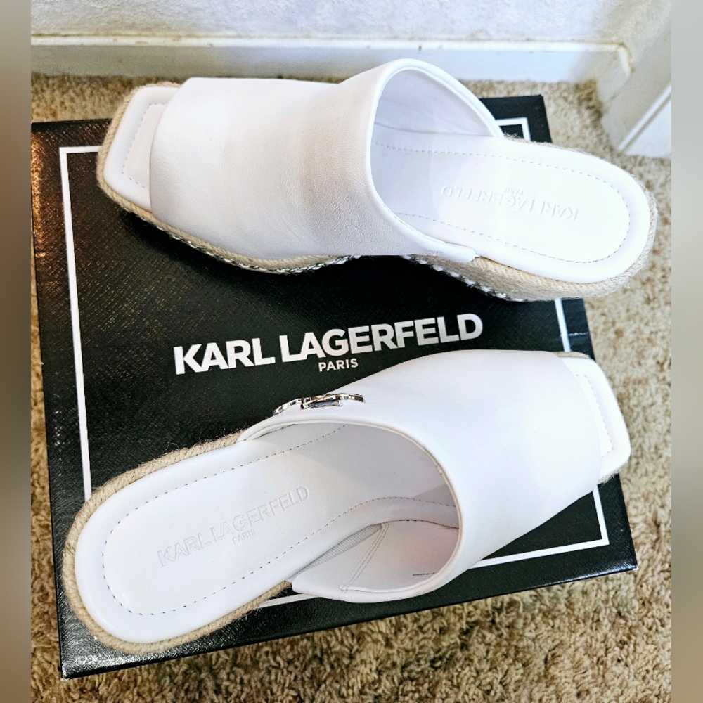 BRAND NEW 💥 Karl Lagerfeld Paris Corissa Espadrille Wedge Sandal White S… - Picture 4 of 8